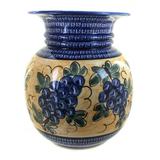 Blue Rose Polish Pottery Grapes Floor Vase with Cobalt Trim