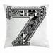 Number Throw Pillow Cushion Cover Antique Seven Symbol with Classic Ornamental Aztec Mexican Folk Culture Figures Decorative Square Accent Pillow Case 24 X 24 Inches Black and White by Ambesonne