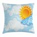 Cloud Throw Pillow Cushion Cover Cartoon Summer Season Ornamental Sunny Day Illustration with Swirls Decorative Square Accent Pillow Case 18 X 18 Inches Blue Pale Blue and Orange by Ambesonne