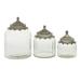 DecMode 6 7 9 H Clear Glass Decorative Jars with Engraved Silver Lids 3-Pieces