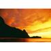 Hawaii Kauai Napali Coast Bali Hai At Sunset Bright Orange Sky And Calm Ocean. Poster Print (19 x 12)