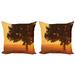 Tree Throw Pillow Cushion Cover Pack of 2 Lonely Tree on the Field at Sunrise in Warm Color Countryside Foggy Morning Scenery Zippered Double-Side Digital Print 4 Sizes Brown Orange by Ambesonne