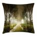 Forest Throw Pillow Cushion Cover Water Channel Foggy Weather Trees Grass City Street at Winter Night Mystery Decorative Square Accent Pillow Case 18 X 18 Inches White Green Brown by Ambesonne