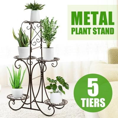 2 TIERS Metal Flower Pot Holder Plant Stand Shelf Display Indoor/Outdoor/Garden 