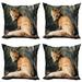 Fox Throw Pillow Cushion Case Pack of 4 Photo of Young Red Coyote Under Sunlight Forest Modern Accent Double-Sided Print 4 Sizes Sand Brown Dark Green by Ambesonne