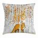 Hunting Decor Throw Pillow Cushion Cover Fox Hunting in Autumn Forest Birch Trees Rustic Wilderness Animal Decorative Square Accent Pillow Case 20 X 20 Inches Orange White Black by Ambesonne