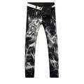 wkd-thvb Men's Wolf Printed Jeans Slim Straight Black Stretch Jeans Designer Pants Black 30