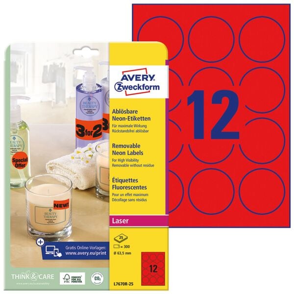 Avery Zweckform 20% AKTION: 300er-Pack Neon-Etiketten rot rot Image