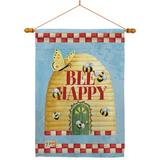 Breeze Decor Bee Happy Hive 2-Sided Polyester 40 x 28 Flag Set in Blue/Brown | 40 H x 28 W x 1 D in | Wayfair BD-BG-HS-104089-IP-BO-03-D-US17-AM