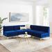 Blue Sectional - Triumph Channel Tufted Performance Velvet 5-Piece Sectional Sofa by Modway Velvet | 30.5 H x 88.5 W x 88.5 D in | Wayfair