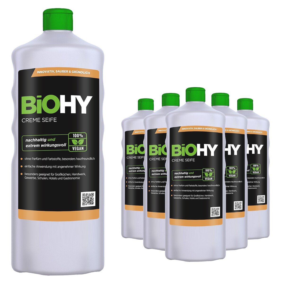 BiOHY Creme Seife (6x1l Flasche) | Hautschonende, rückfettende und geruchsneutrale Handseife PHOSPHATFREI | Ohne Parfüm und Farbstoffe Image