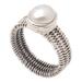 Cosmic Moon,'Hand Made Sterling Silver Cultured Pearl Single Stone Ring'