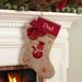 The Holiday Aisle® Snowman Burlap w/ Custom Name Stocking Cotton/Burlap/Jute in Brown/Red | 17.5 H x 12 W in | Wayfair