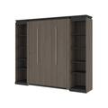 Orion 98W Full Murphy Bed with 2 Narrow Shelving Units (99W) in bark gray & graphite - Bestar 116894-000047