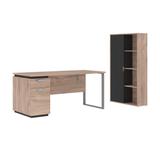 Aquarius 2-Piece Set Including a Desk with Single Pedestal and a Storage Unit with 8 Cubbies in rustic brown & graphite - Bestar 114850-000009
