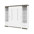 Orion 98W Full Murphy Bed and 2 Narrow Shelving Units with Drawers (99W) in white & walnut grey - Bestar 116895-000017