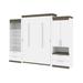 Orion 124W Queen Murphy Bed and Multifunctional Storage with Drawers (125W) in white & walnut grey - Bestar 116874-000017
