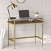 "Eaton 36"" Brass Finish Desk with Walnut Shelf - Hudson & Canal OF0644"