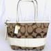 Coach Bags | Coach Khaki Signature Stripe Tote | Color: Tan/White | Size: Os