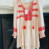 Free People Dresses | Free People Women’s Beige Embroidered Tunic Dress | Color: Cream/Red | Size: S