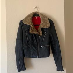 Free People Jackets & Coats | Free People Faux Leather/ Fur Jacket | Color: Black/Tan | Size: 4