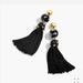 J. Crew Jewelry | J.Crew Crystal Studded Bead And Tassel Earring | Color: Black/Gold | Size: 4.75”