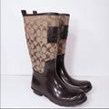 Coach Shoes | Coach Monogram Jacquard Rain Boots Wellies | Color: Brown/Cream | Size: 6