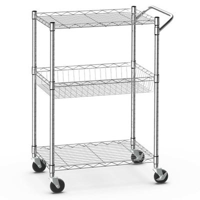 Costway 3-Tier Rolling Utility Cart with Handle Bar and Adjustable Shelves