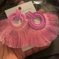 Anthropologie Jewelry | Fashion Beaded Fan-Shaped Tassel Earrings | Color: Pink | Size: Os