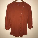 Free People Tops | Free People Button Down Blouse | Color: Orange | Size: Xs