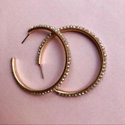Anthropologie Jewelry | Iridescent Beaded Hoops | Color: Cream/Gold | Size: Os