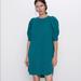 Zara Dresses | Dress With Short Voluminous Sleeves | Color: Green | Size: M