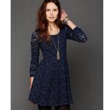 Free People Dresses | Free People Navy Rose Garden Long Sleeve Dress | Color: Blue | Size: Xs