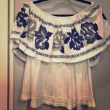 Free People Tops | Free People Off The Shoulder Top Size Small | Color: Blue/White | Size: S