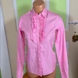 Lilly Pulitzer Tops | Lilly Pulitzer Ruffle Blouse Pink White Size 0 | Color: Pink/White | Size: 0