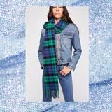 Free People Accessories | Free People Brushed Plaid Scarf | Color: Blue/Green | Size: 80” X 24”