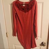 Free People Dresses | Free People Asymmetrical Dress Macrame Neckline Xs | Color: Orange/Red | Size: Xs