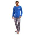 Sesto Senso Mens Pyjamas Set 100% Cotton Pjs Long Sleeve Top & Pants Checked L Dark Blue White Checkered Chequered Plaid