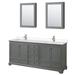 Deborah 80 Inch Double Bathroom Vanity in Dark Gray, Light-Vein Carrara Cultured Marble Countertop, Undermount Square Sinks, Medicine Cabinets - Wyndham WCS202080DKGC2UNSMED