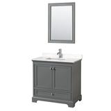 Deborah 36 Inch Single Bathroom Vanity in Dark Gray, Light-Vein Carrara Cultured Marble Countertop, Undermount Square Sink, 24 Inch Mirror - Wyndham WCS202036SKGC2UNSM24