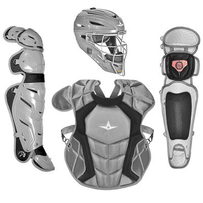 All Star System7 NOCSAE Certified Adult Pro Baseball Catcher's Kit Silver