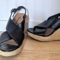 American Eagle Outfitters Shoes | Black American Eagle Cork Wedges Sandals Heels | Color: Black | Size: 9