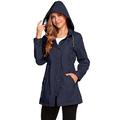 Romanstii Raincoat Windbreaker Jacket Women Waterproof Hooded Navy Lined Packaway Ladies Navy Rain Jacket Outdoor Womens Coats , Navy Blue Raincoat, XXL