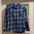 American Eagle Outfitters Tops | American Eagle Outfitters, Boyfriend Fit Flannel | Color: Blue/White | Size: Xs