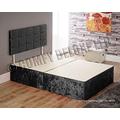 Divan Bed Single Double King Size Super King Base with Cube HEADBOARD in Crushed Velvet (5FT - 4 Drawer, Black)