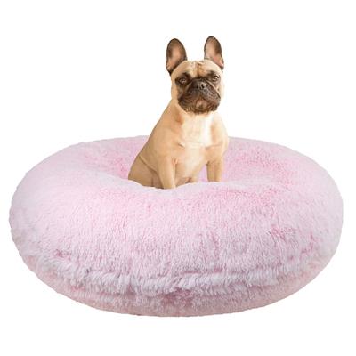 Bessie and Barnie Signature Luxury Extra Plush Faux Fur Bagel Dog Bed, 30" L X 30" W X 10" H, Bubble Gum