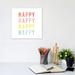 East Urban Home Happy Happy by Ann Kelle - Textual Art Print Canvas in Pink/White/Yellow | 12 H x 12 W x 1.5 D in | Wayfair