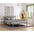 Panana 4.6FT Double Bed Solid Wood Bed Frame Wooden For Adults, Kids, Teenagers (Grey + Wood)