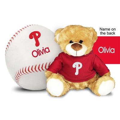 "Red Philadelphia Phillies 10'' Personalized Plush Bear & Baseball Set"