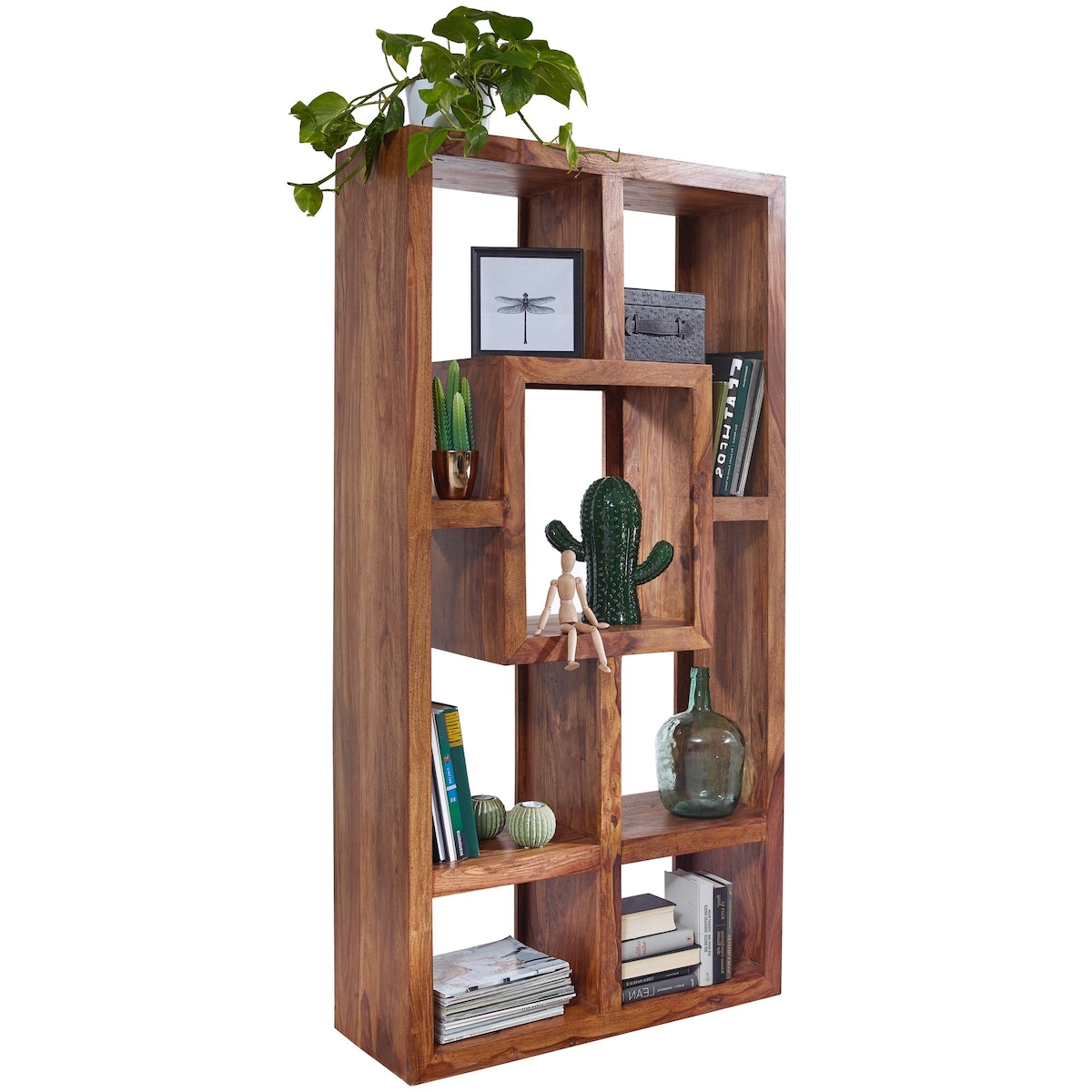 FineBuy Design Bücherregal Massiv Sheesham 180cm Massivholz Raumteiler Regal Neu Image